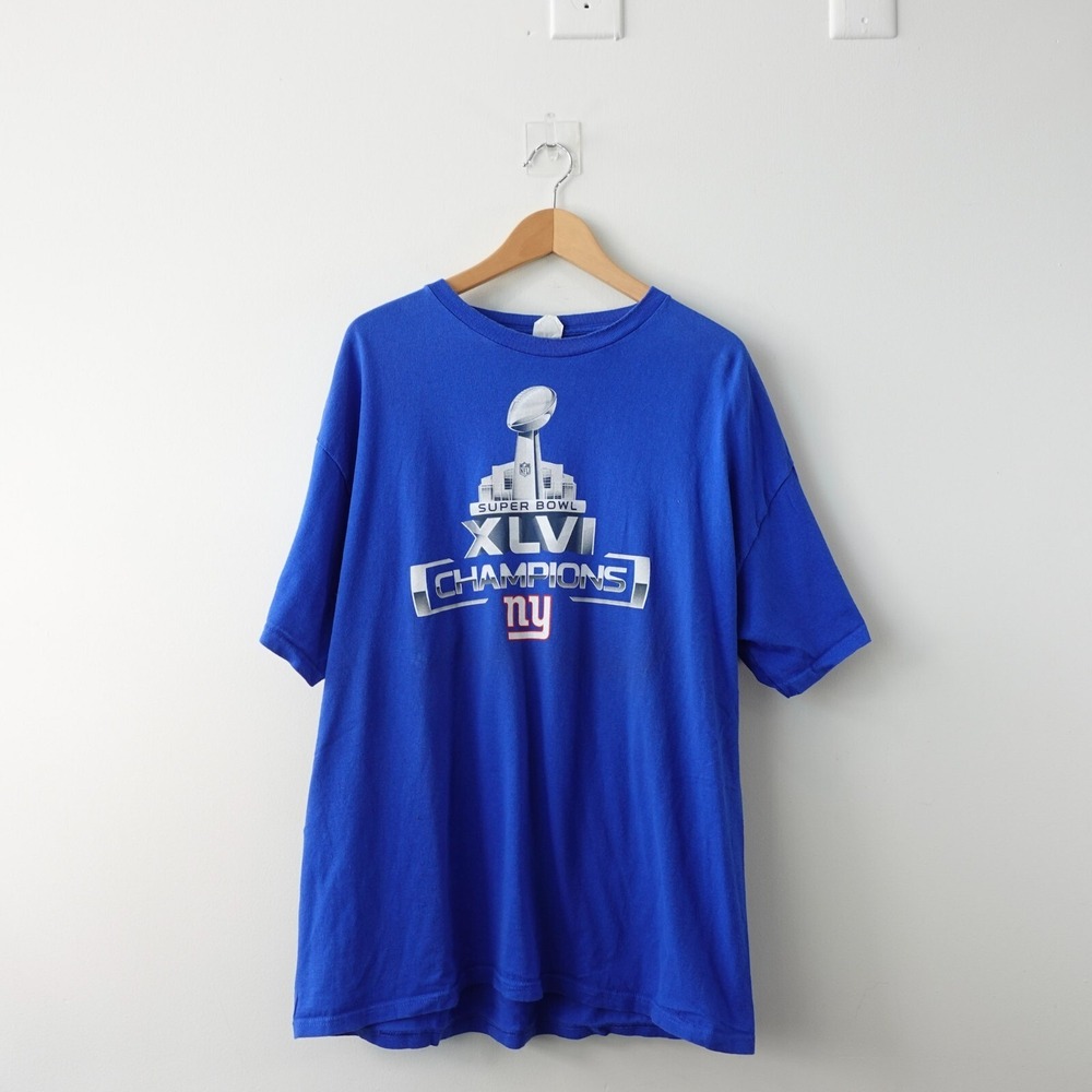 New York Giants Super Bowl T Shirt Blue XXL Champion 46 Signatures Delta Pro
